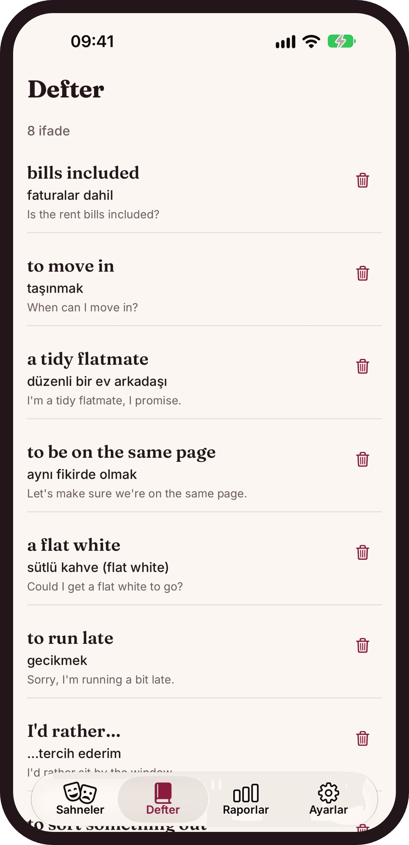 SpeakTable kelime defteri